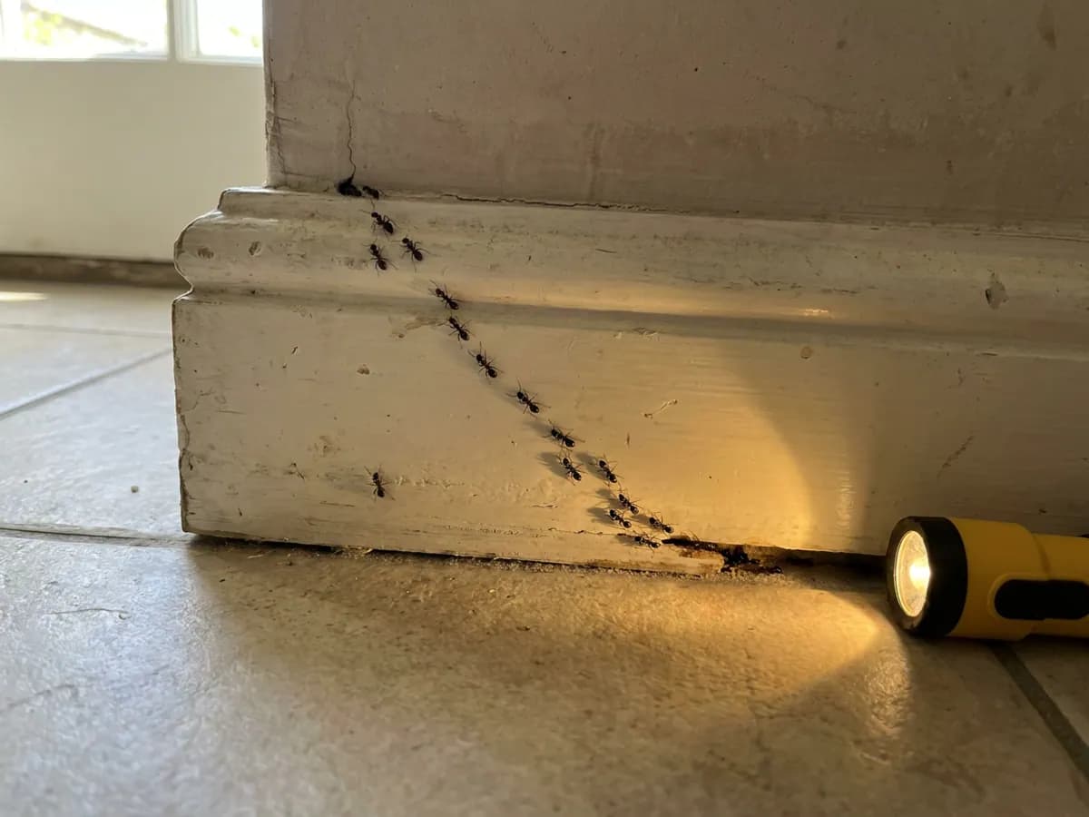 Ant control inspection around an Otley kitchen threshold