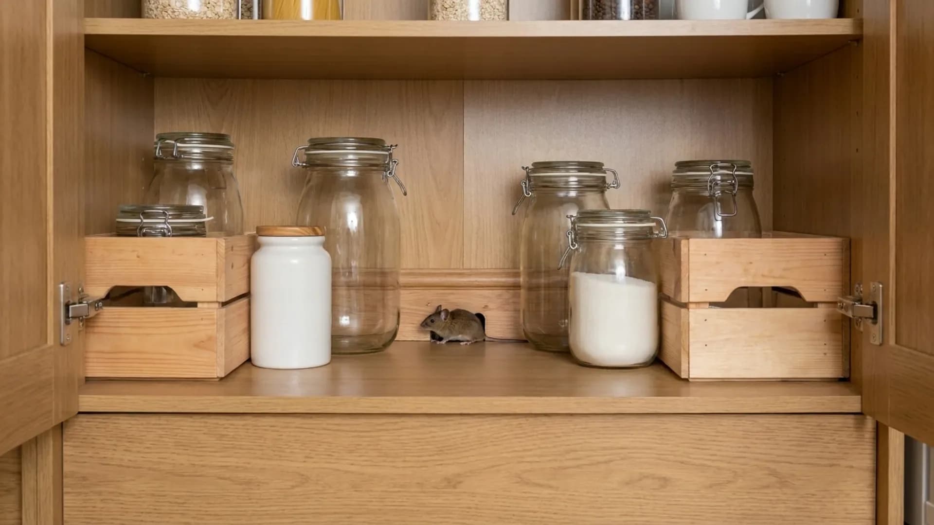 Mouse activity inside a kitchen food cupboard