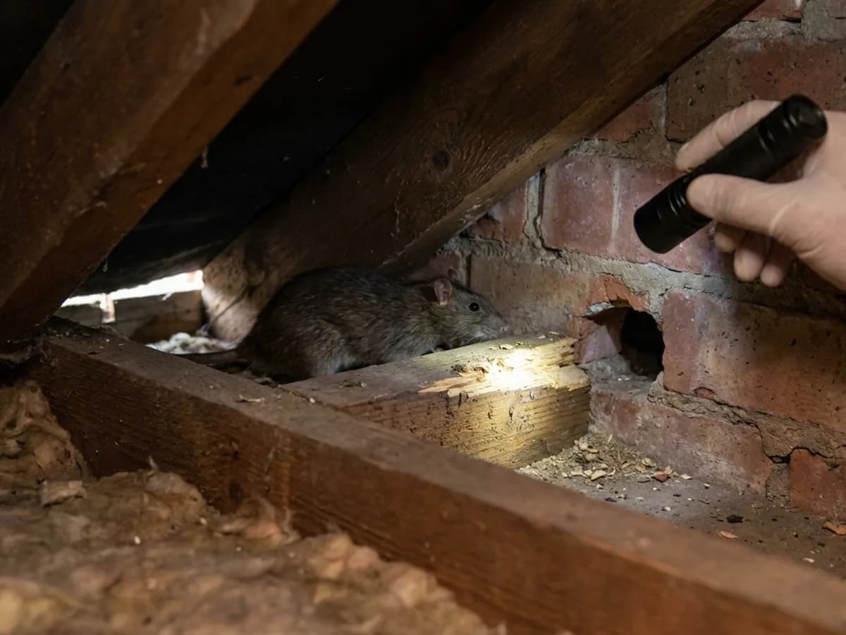 Rat control inspection showing loft access and entry-point checks in a Bradford property