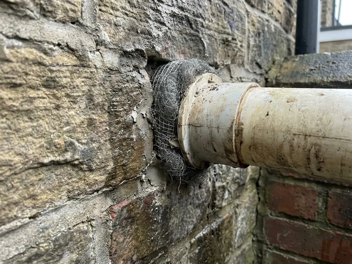 Service gap and exclusion material inspected during rodent proofing in Bradford